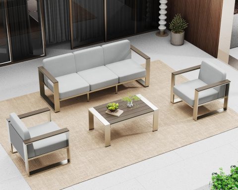 Outdoor Furniture Set, 4 Piece Aluminum Patio Furniture Set with Coffee Table