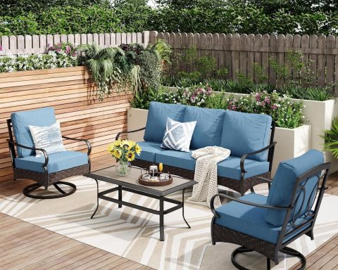 Upgraded Wicker&Metal Patio Furniture Conversation Set